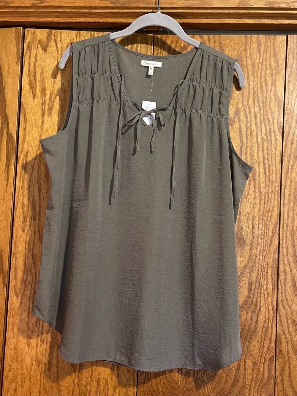 Maurices Olive Tie-Neck Sleeveless Blouse